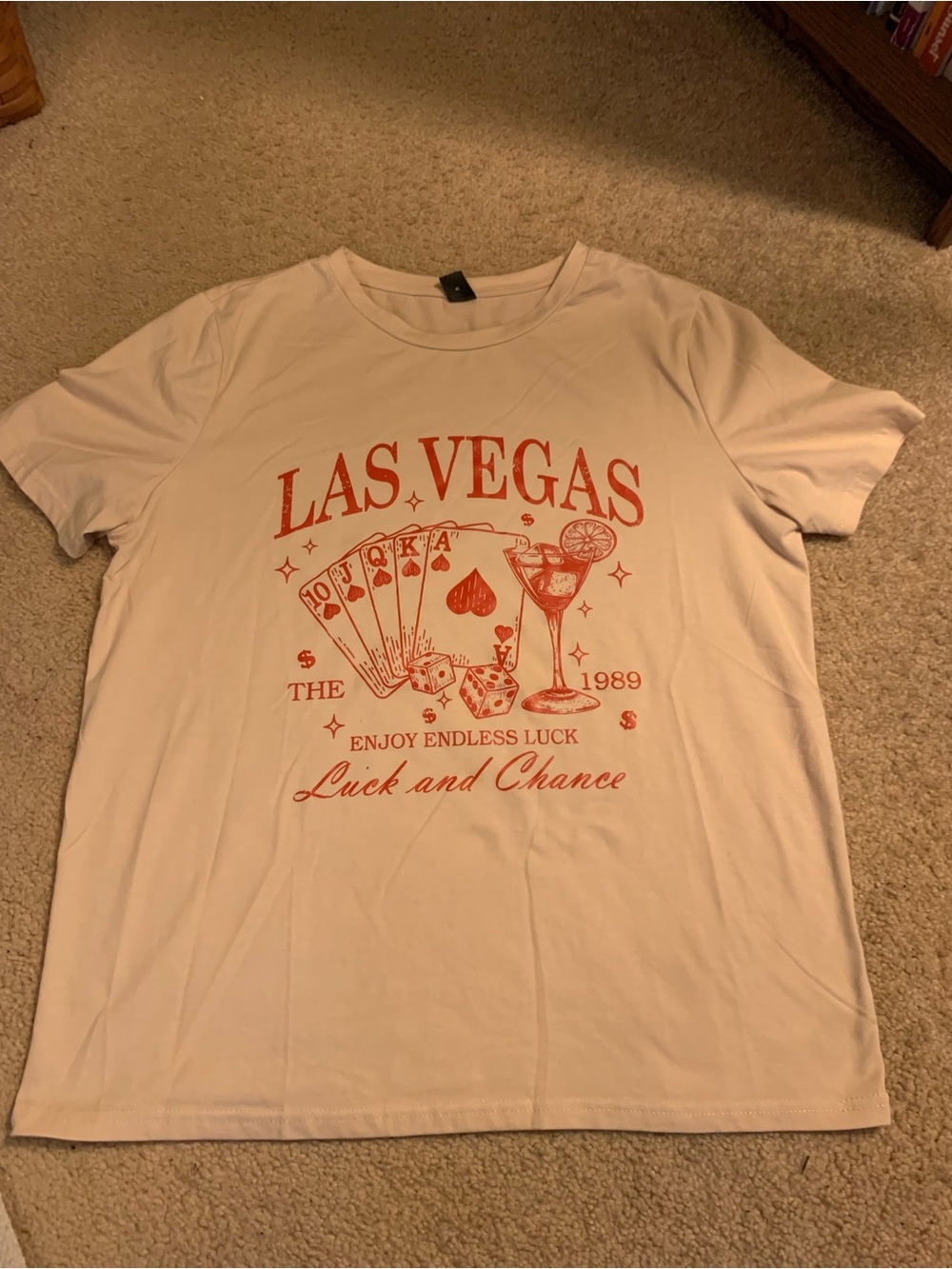 SHEIN White Short Sleeve Tee with Orange Las Vegas Graphic